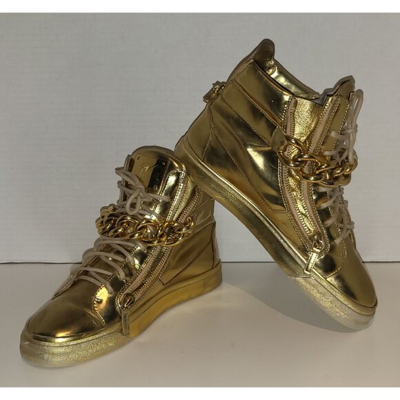 Giuseppe Zanotti  London Mirrored Leather  Chain High 'Vegas Gold'  hi-top sneak - Picture 6 of 16